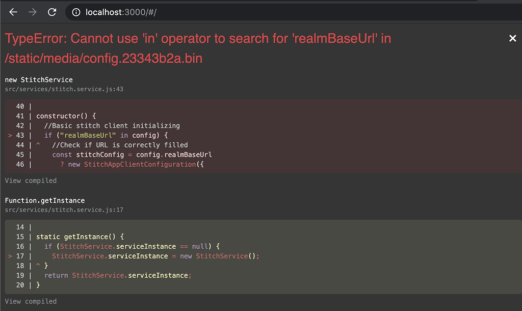 O-fish web error: Cannot use 'in' operator to search for ...