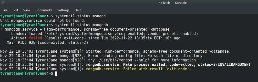 I Can t Start Mongodb Server Because It Status 2 INVALIDARGUMENT 