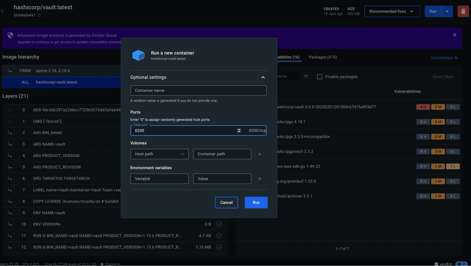 Screen to configure docker port