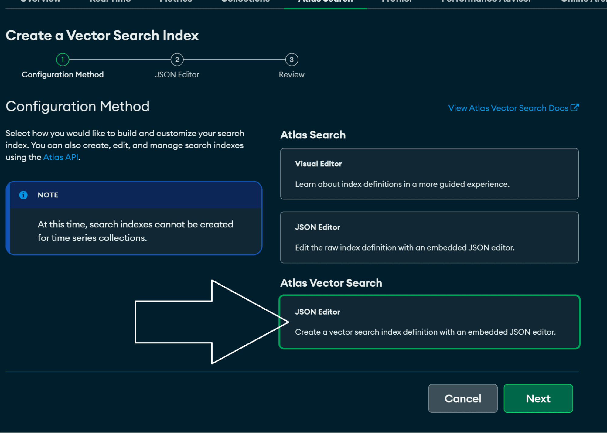 Criando novo índice do Atlas Vector Search