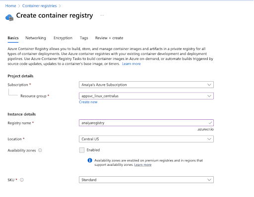 como criar um registro de container