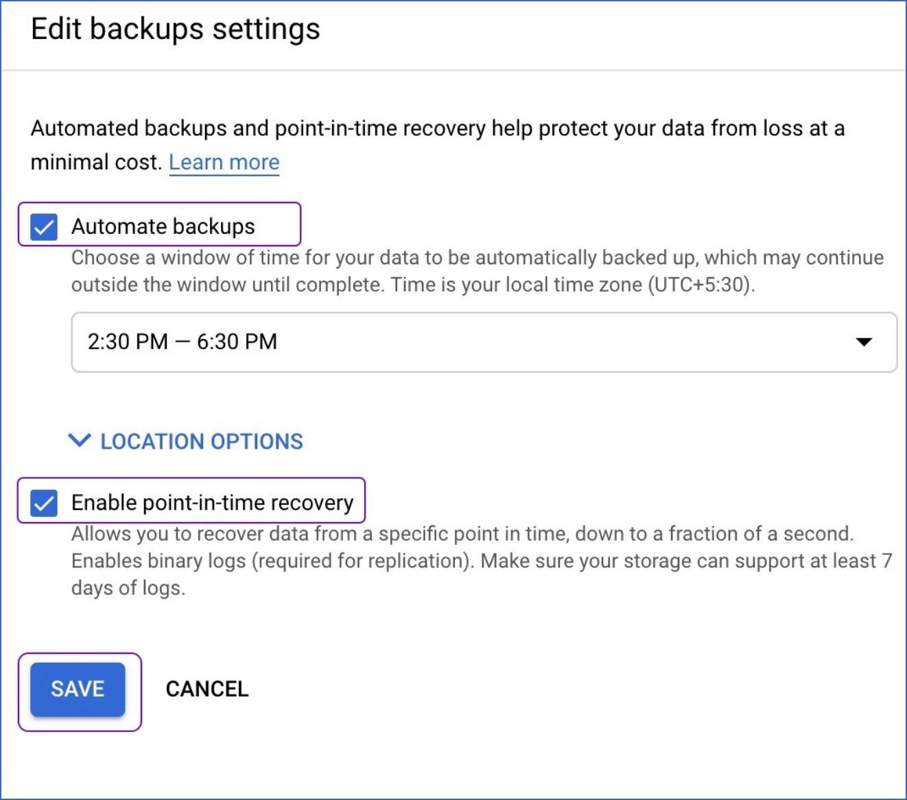 Habilitar backups automatizados