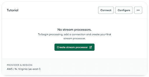 A página Atlas Stream Processing estará vazia até que o primeiro processador de stream seja criado