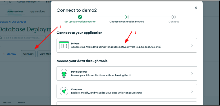 figura 13: obtendo a connection string Atlas_URI