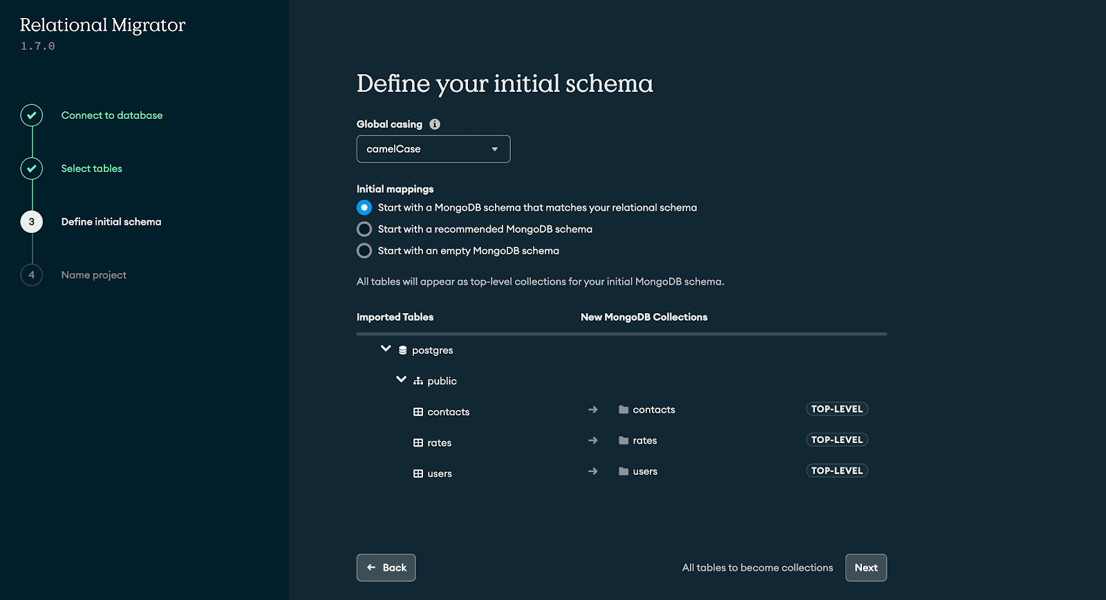 Define Initial Schema screenshot