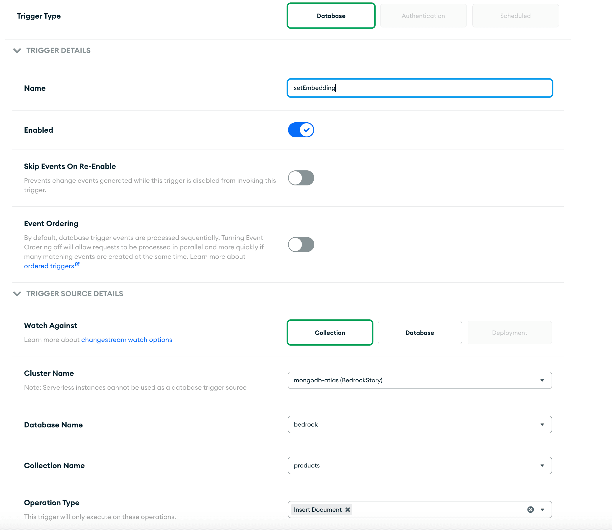 Definir trigger de incorporação