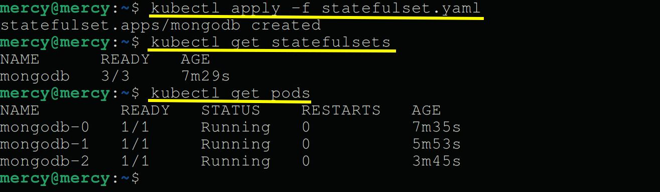 Creating and viewing Statefulsets and pods