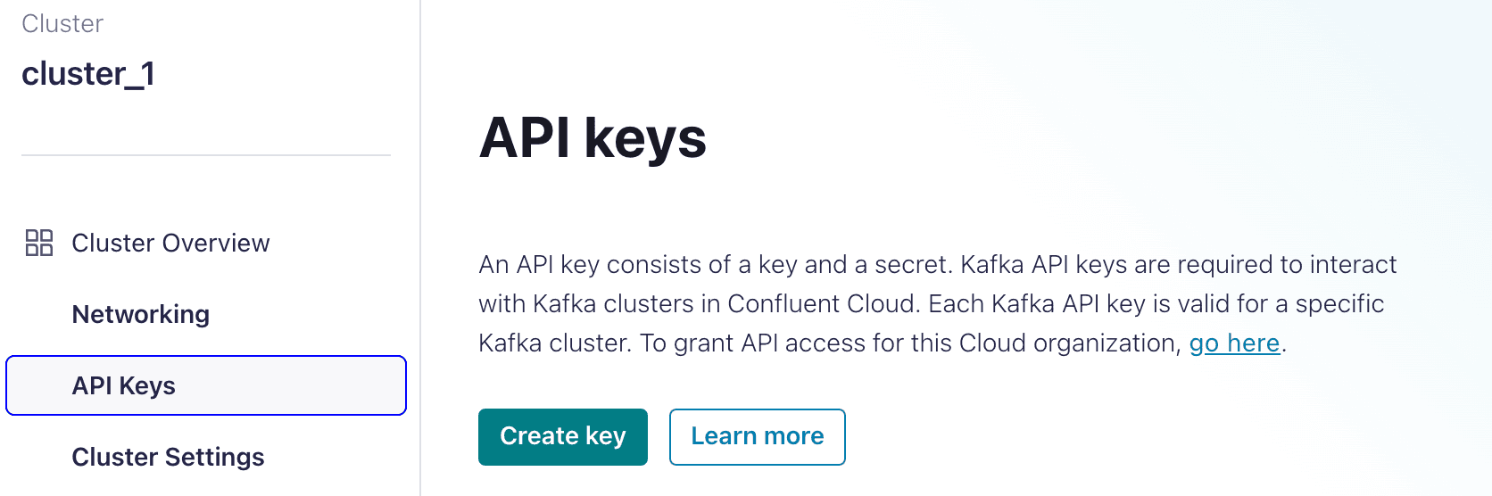 Confluent Cloud API keys dialog