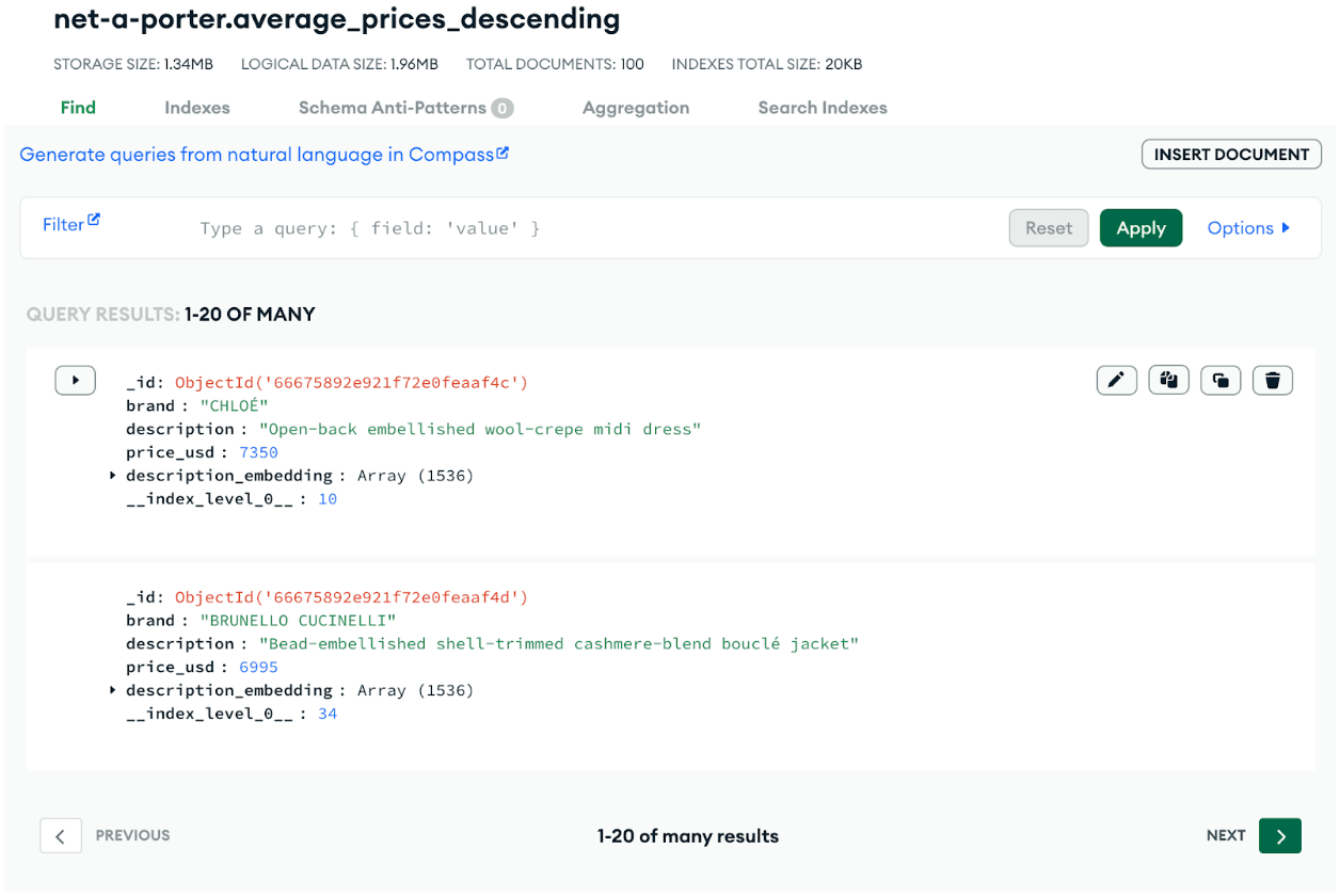 Nossos dados foram importados corretamente para o MongoDB Atlas