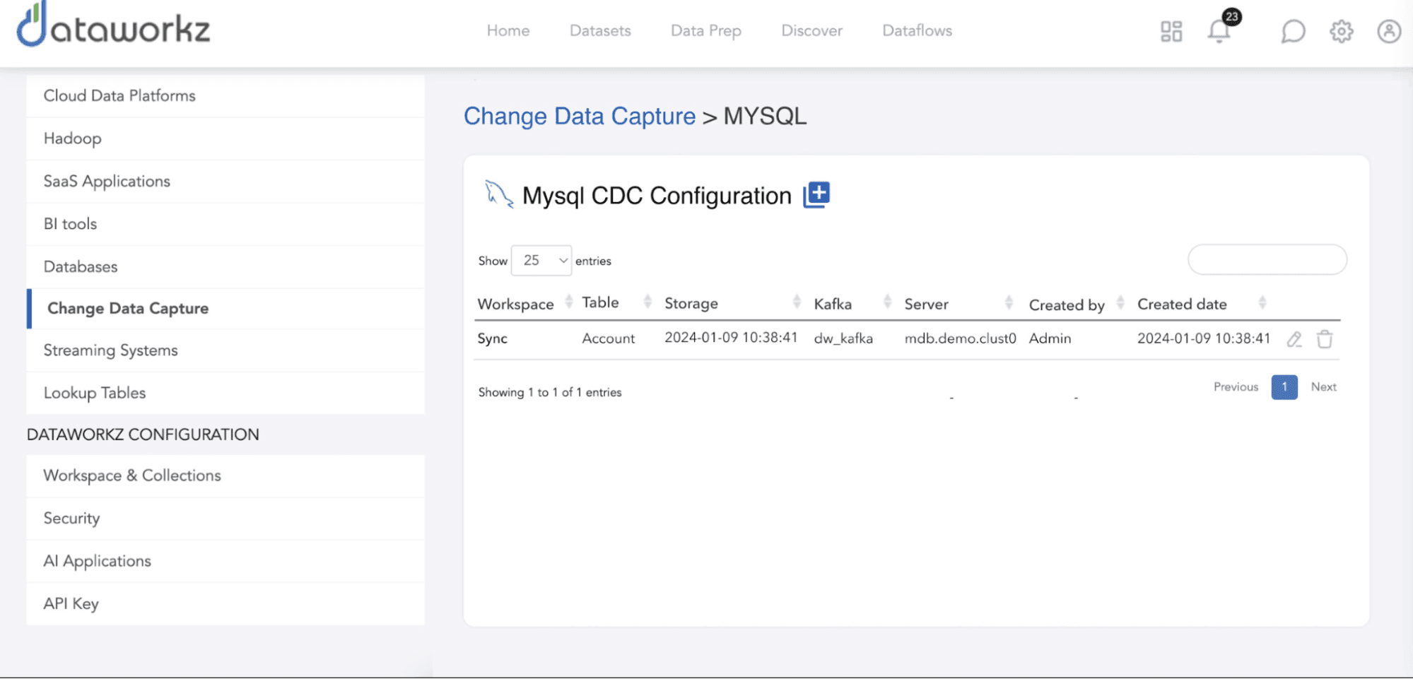 Configuração do CDC do MySQL no Dataworkz