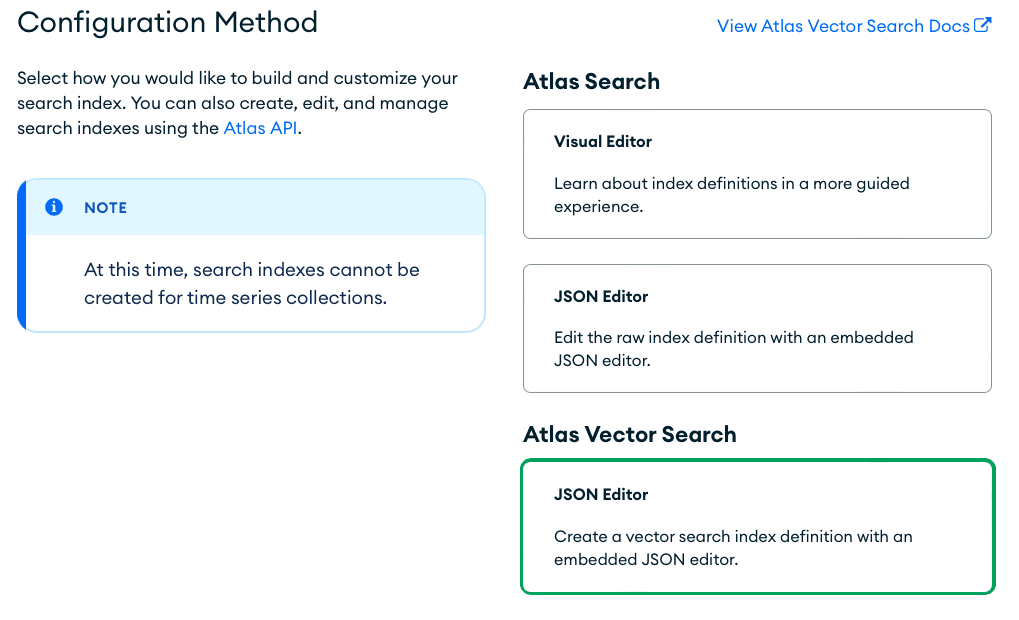 A captura de tela mostra a navegação do MongoDB Atlas Search Index.