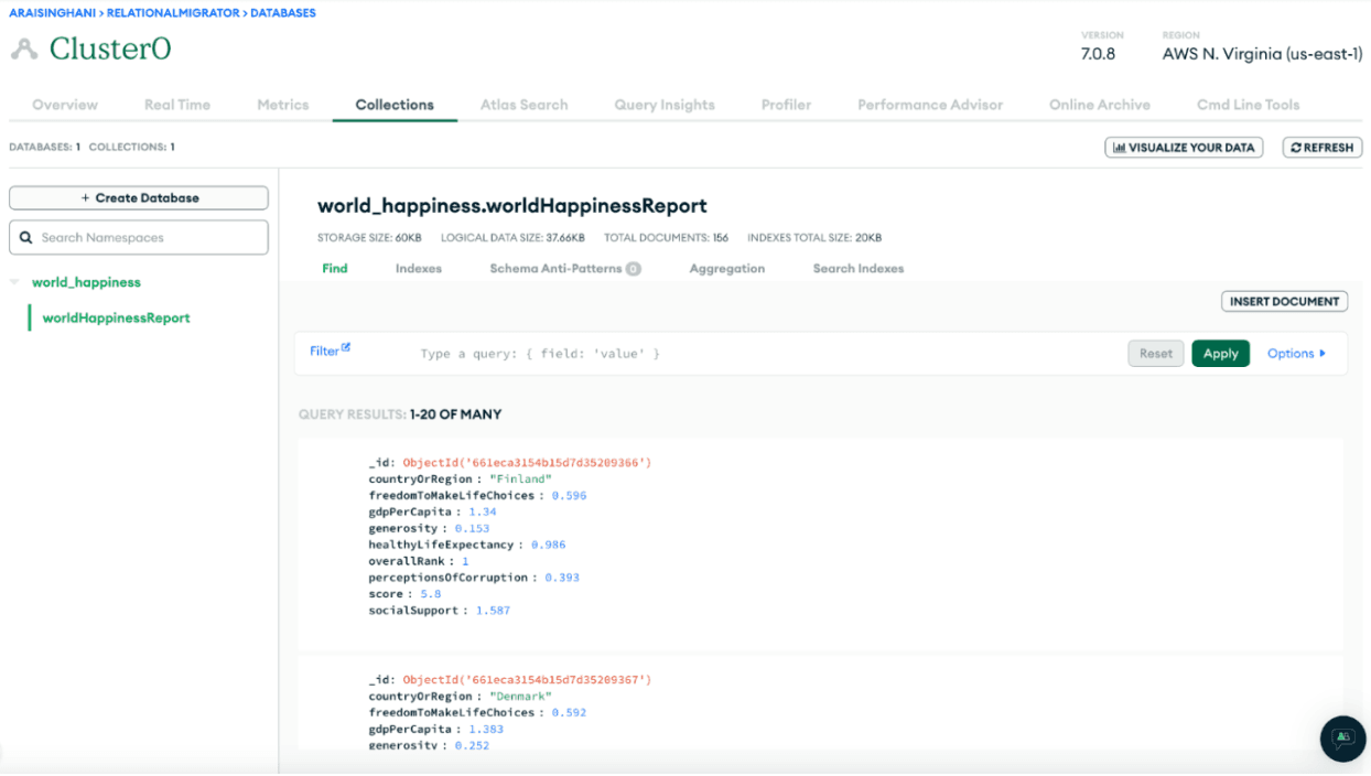 [MongoDB Atlas showing our tutorial was successful]