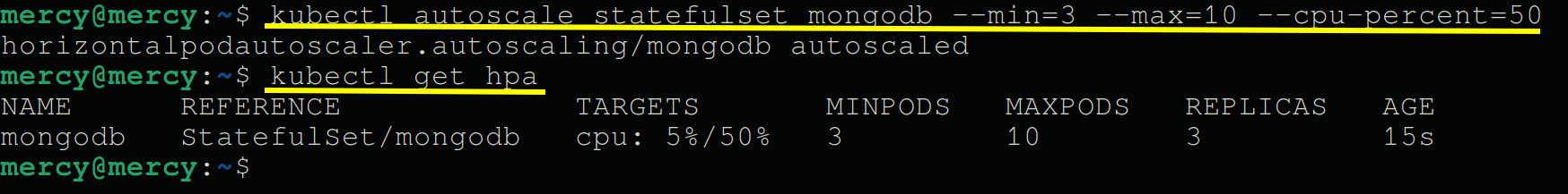 Viewing HPA for the MongoDB StatefulSet