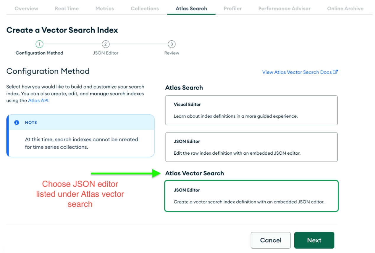 (Choose JSON editor and add index definition)