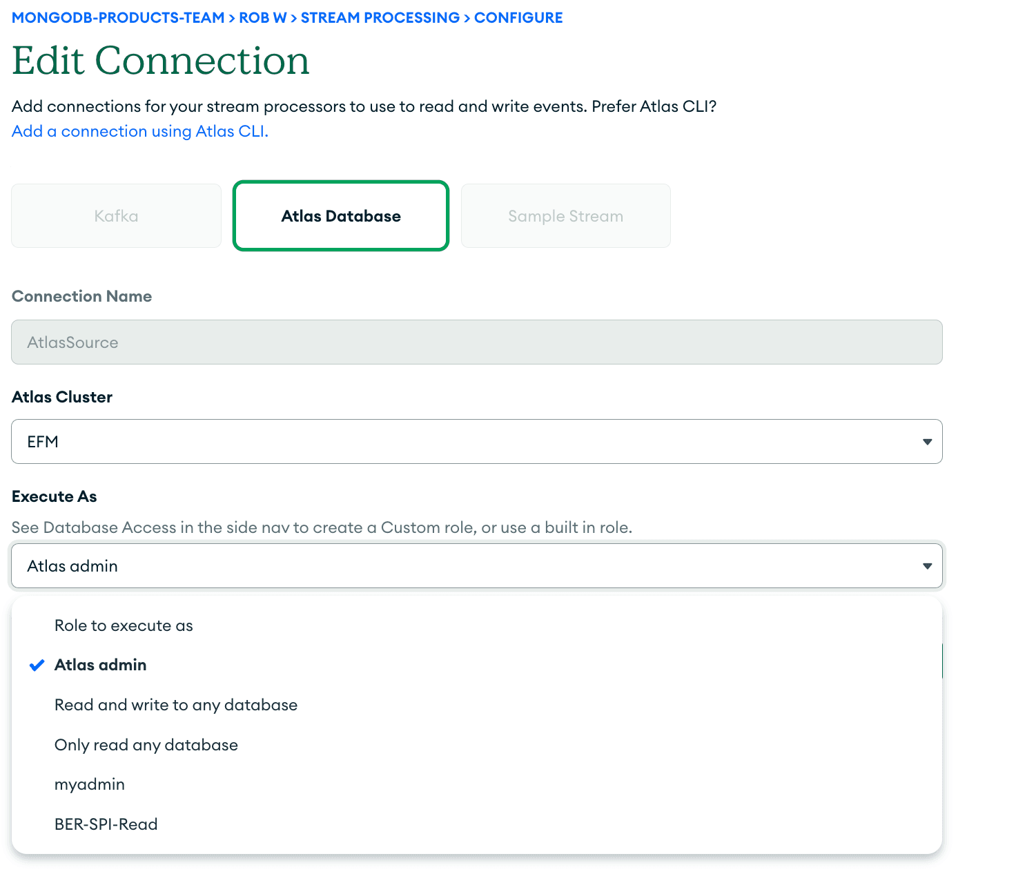 Editing connections in Atlas Stream Processing