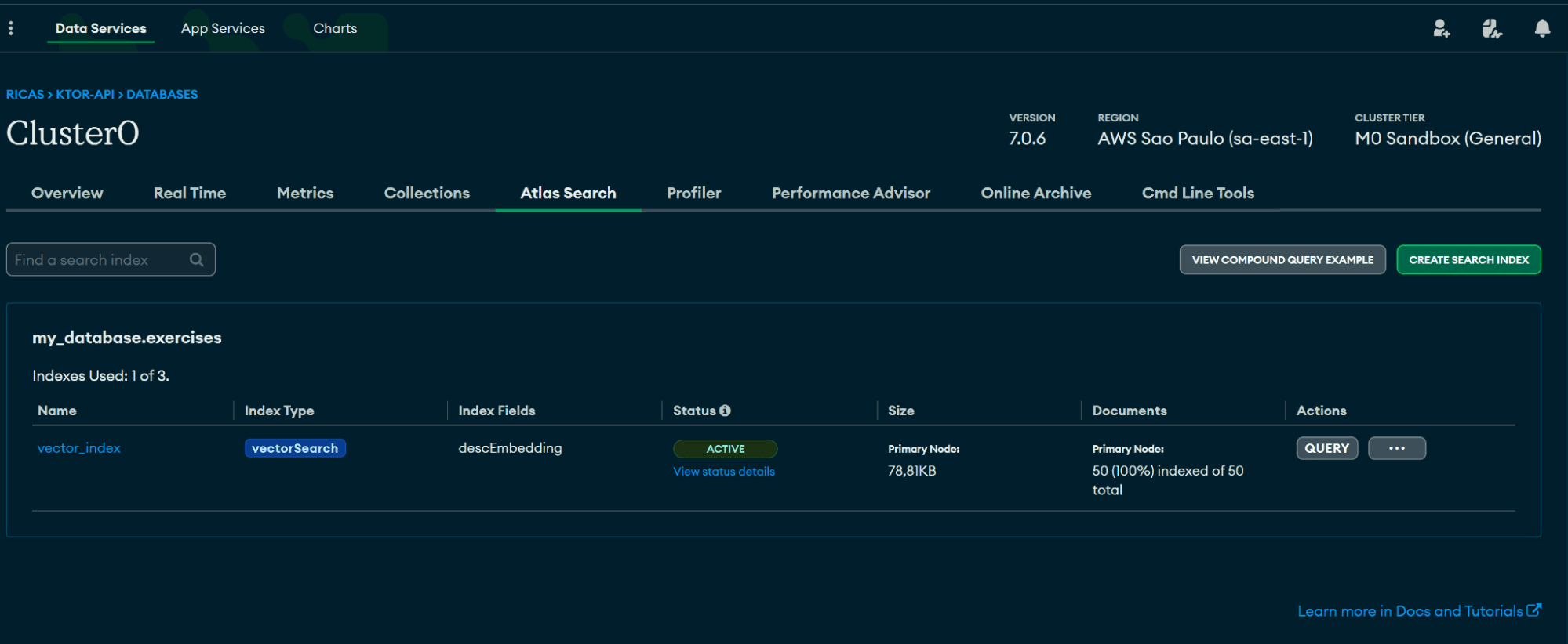 Criando novo índice do Atlas Vector Search