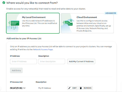 Configurar restrições de acesso para uma implementação do Mongo Atlas