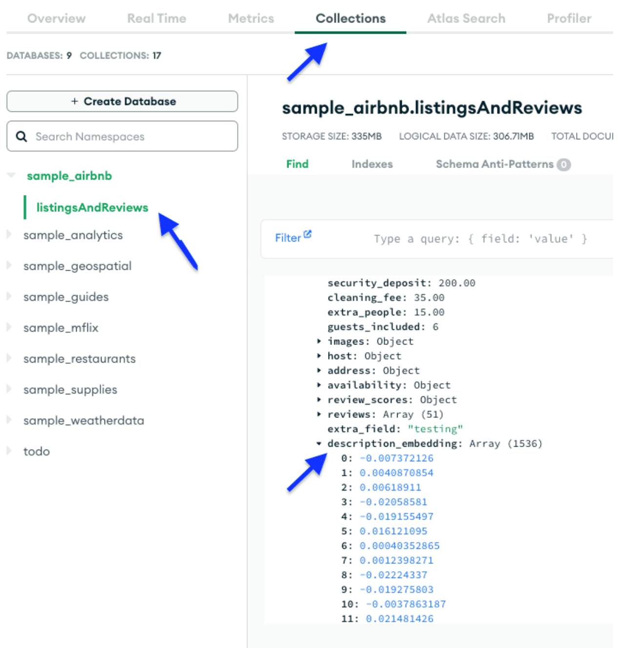 (description_embeding field is added automatically on insert with the help of trigger configured)