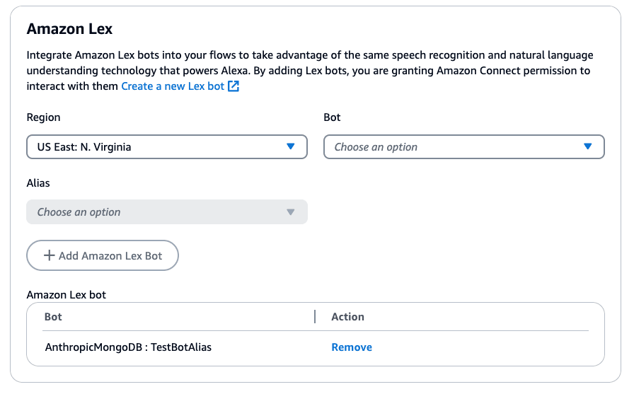 Select the Lex bot that you want to use