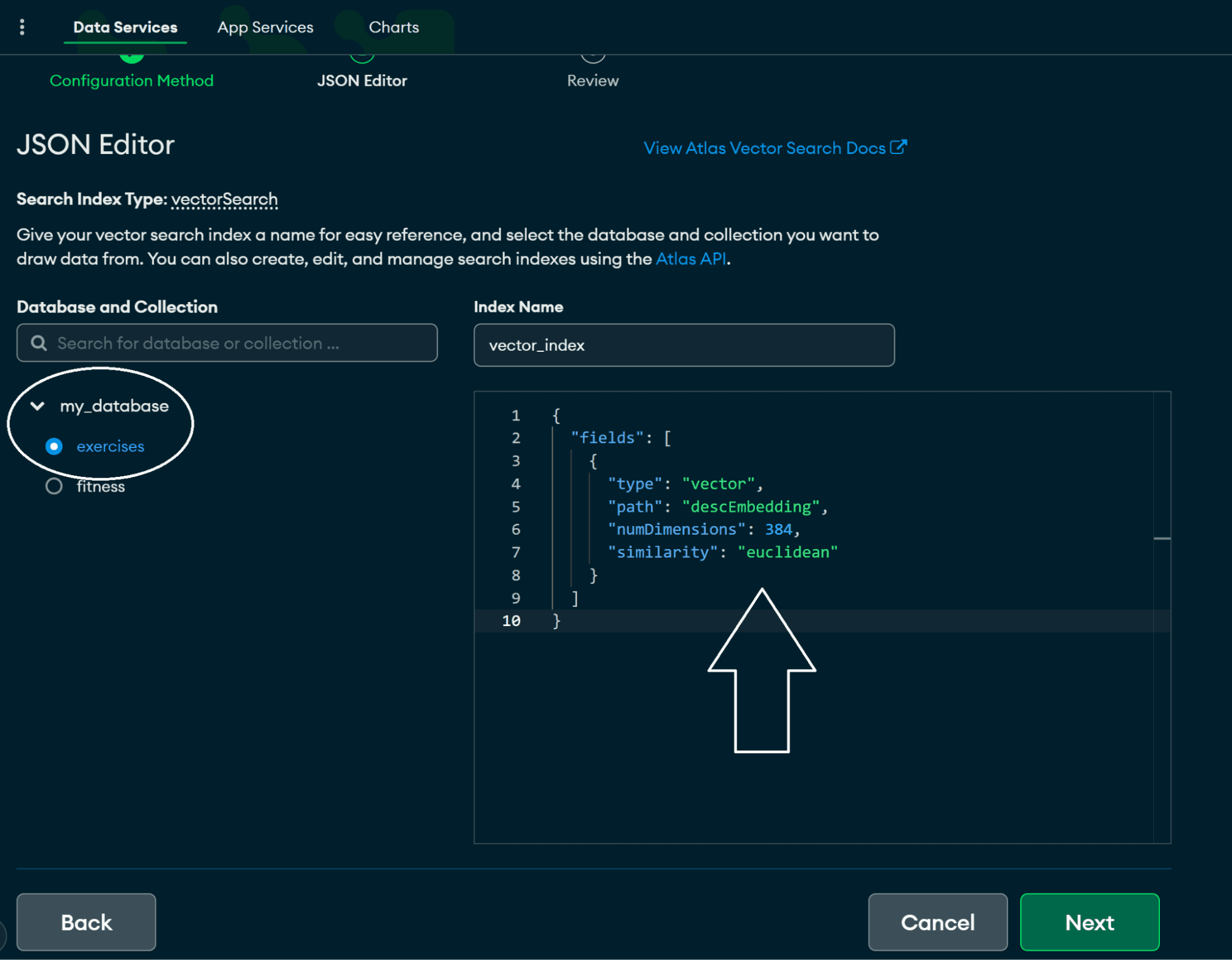 Criando novo índice do Atlas Vector Search