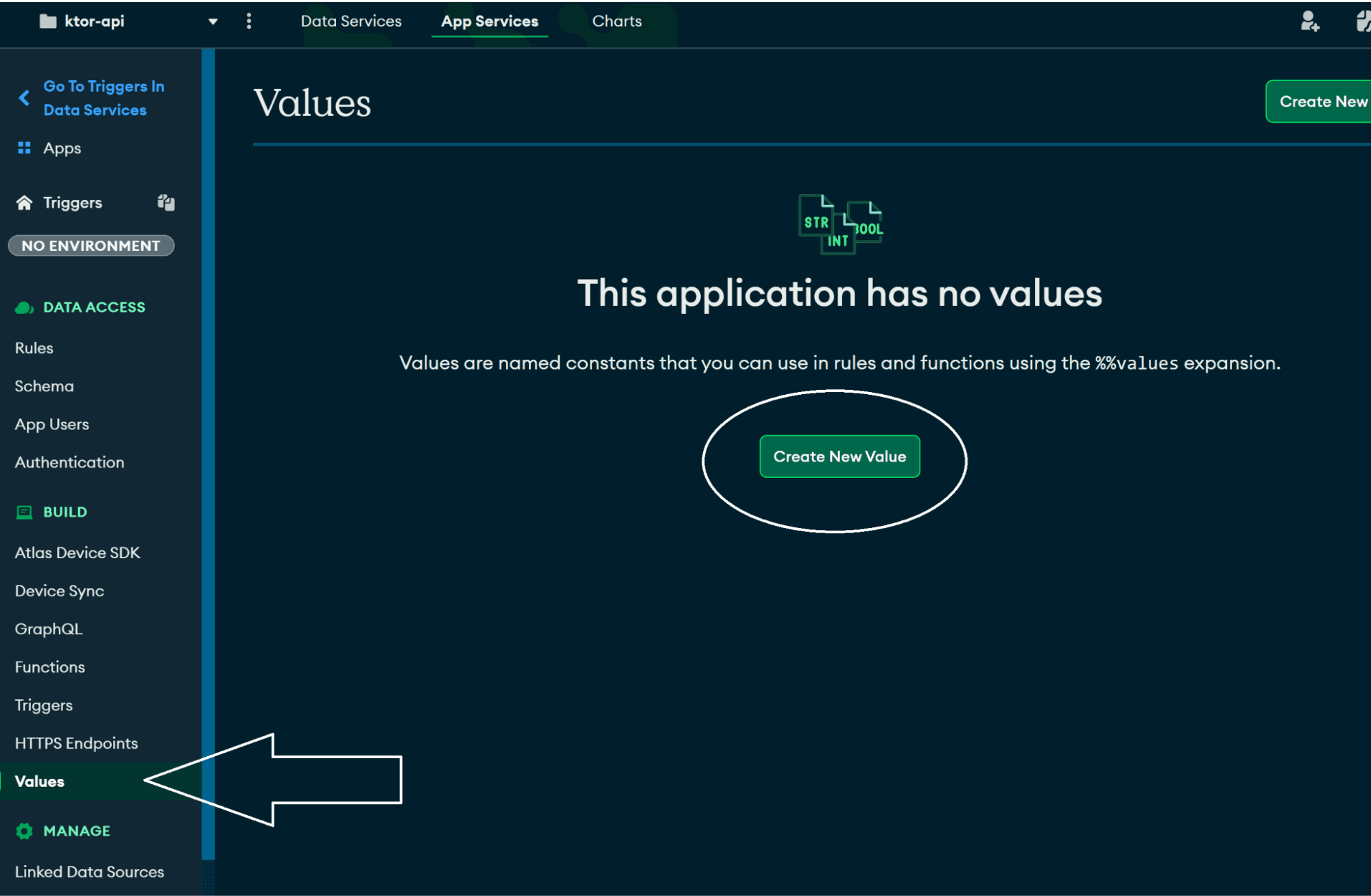 Criando novos valores de aplicativo