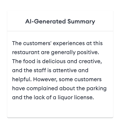 Sentiment Chef app showing an AI-generated summary of restaurant reviews