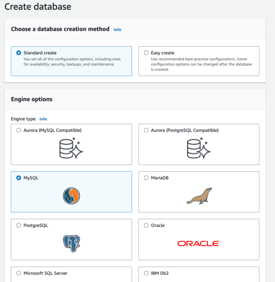 [Create Database screen in Amazon RDS]