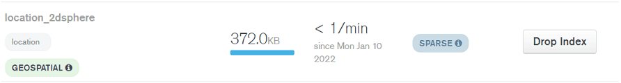 Captura de tela da localização_2dsphere criado no MongoDB Atlas.