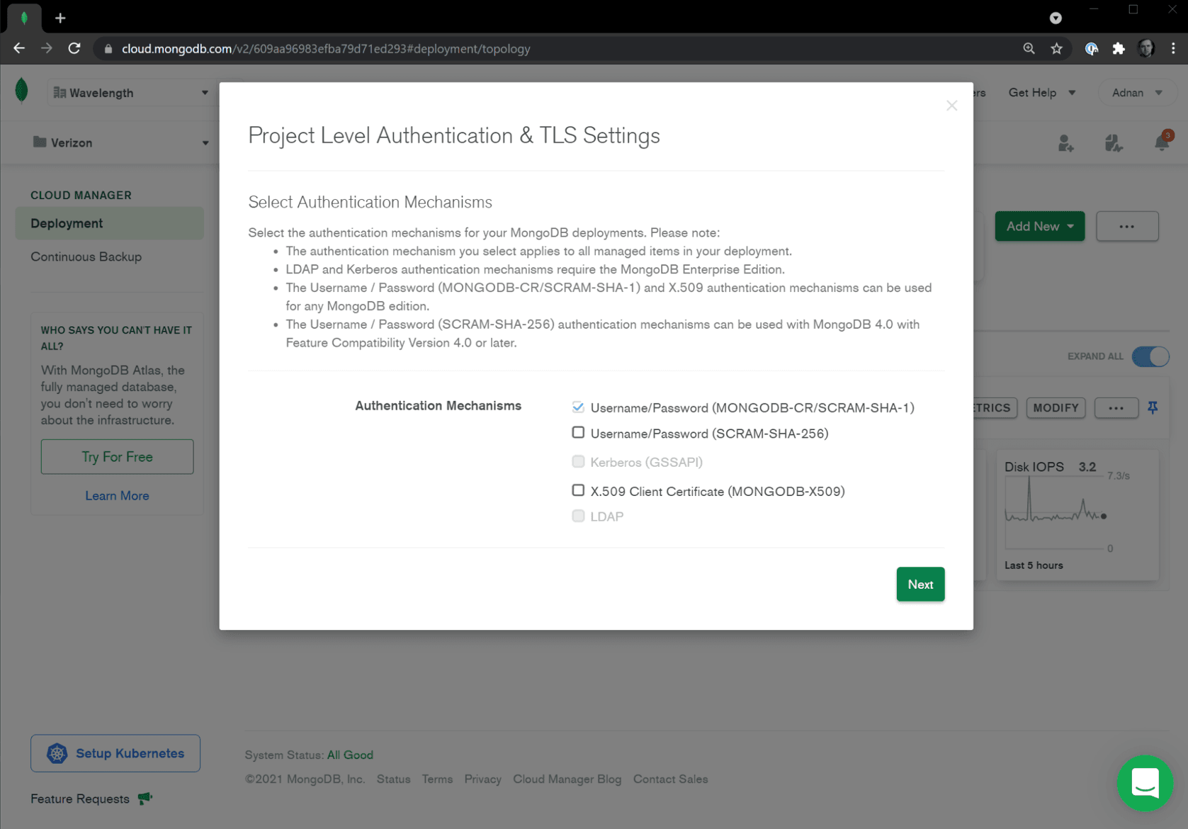 Configuração de conta de usuário do Cloud Manager