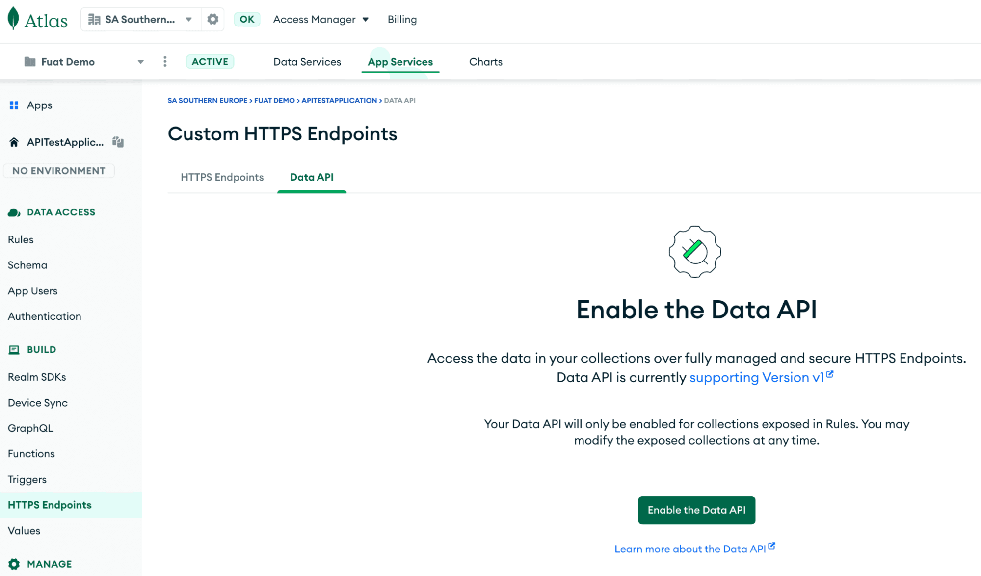 Habilitando a Data API