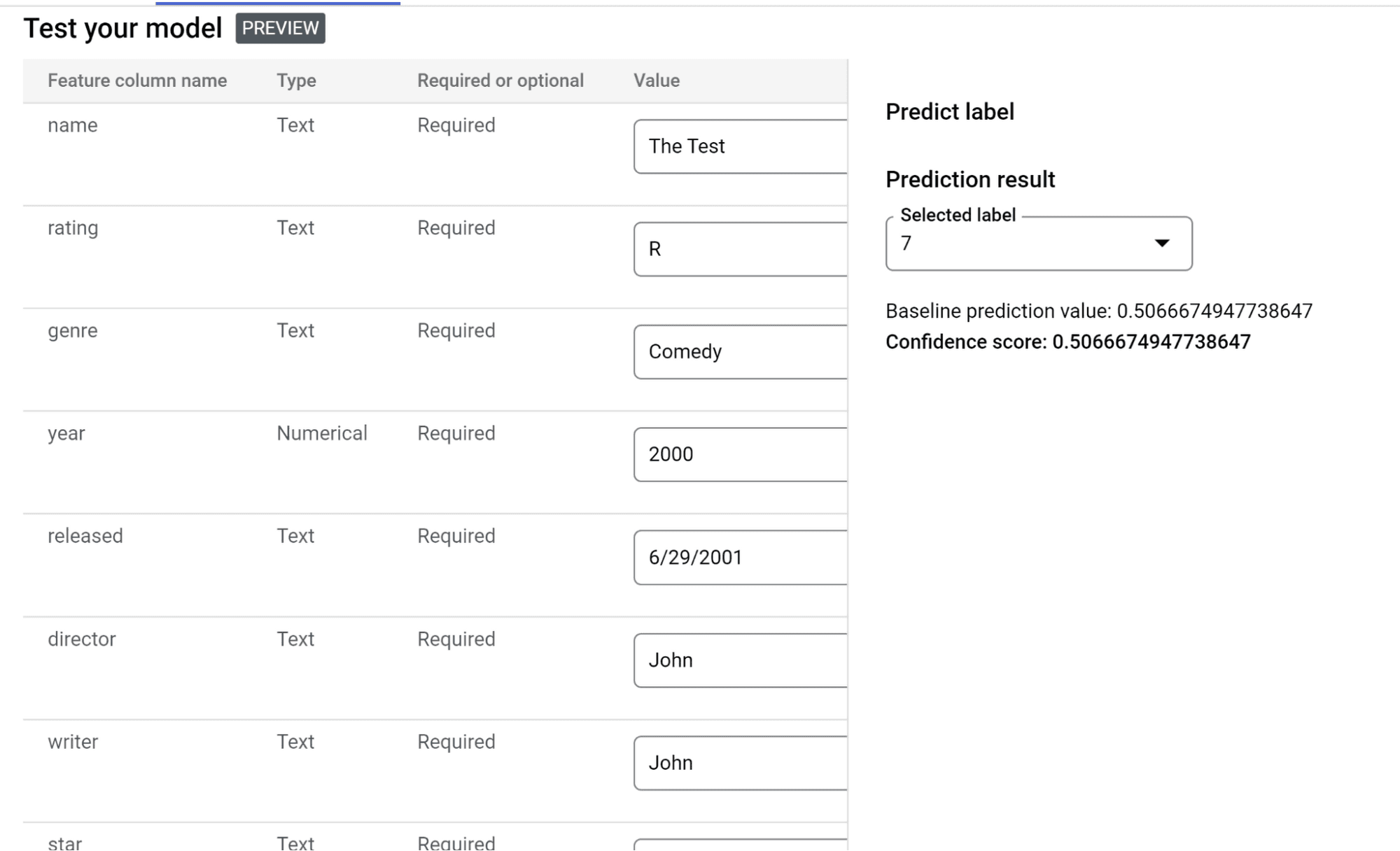 Captura de tela da seção "Teste e distribuição" na página "Treinamento" na AI da Vertex