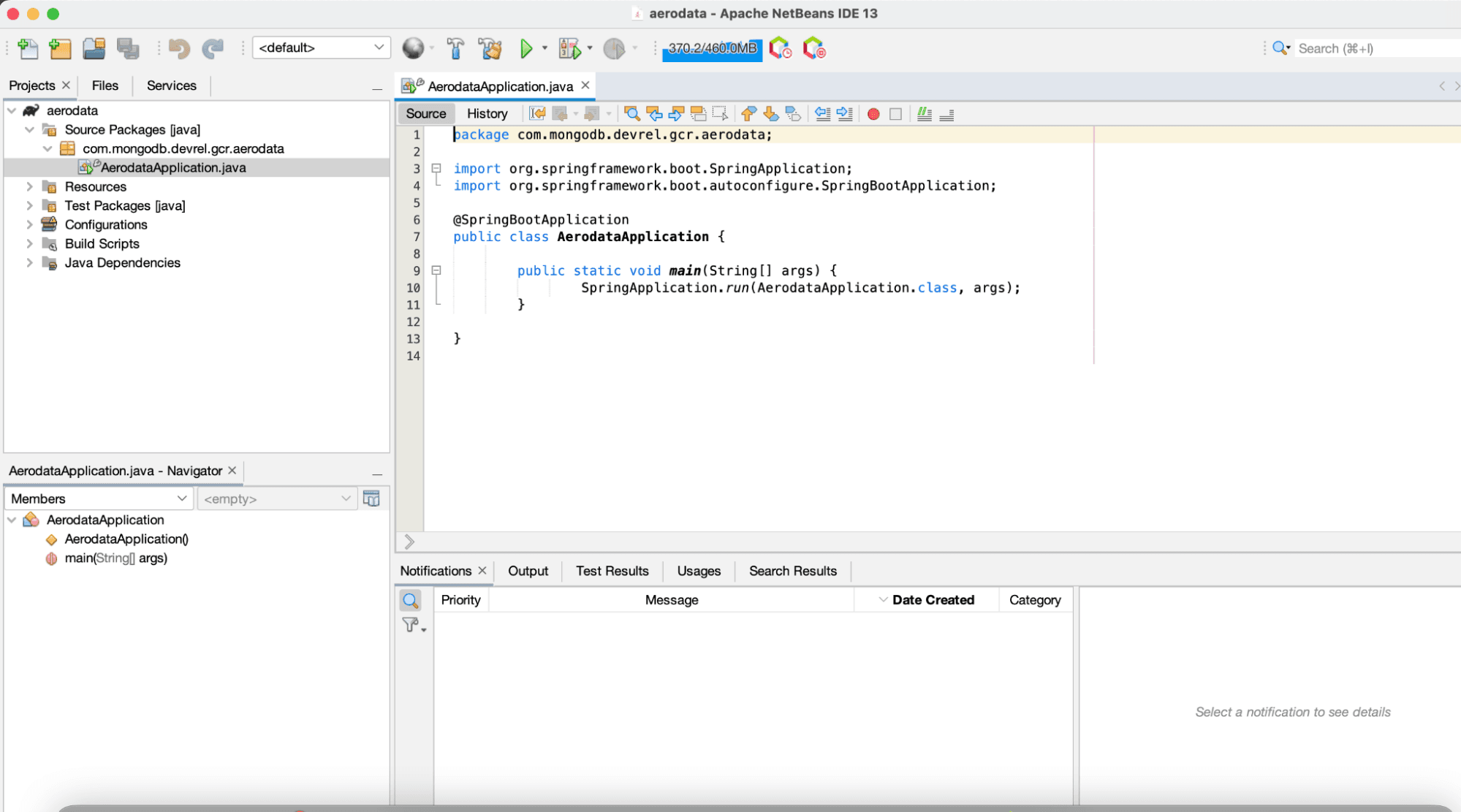 Captura de tela do Netbeans IDE com nosso projeto Spring Boot gerado aberto.