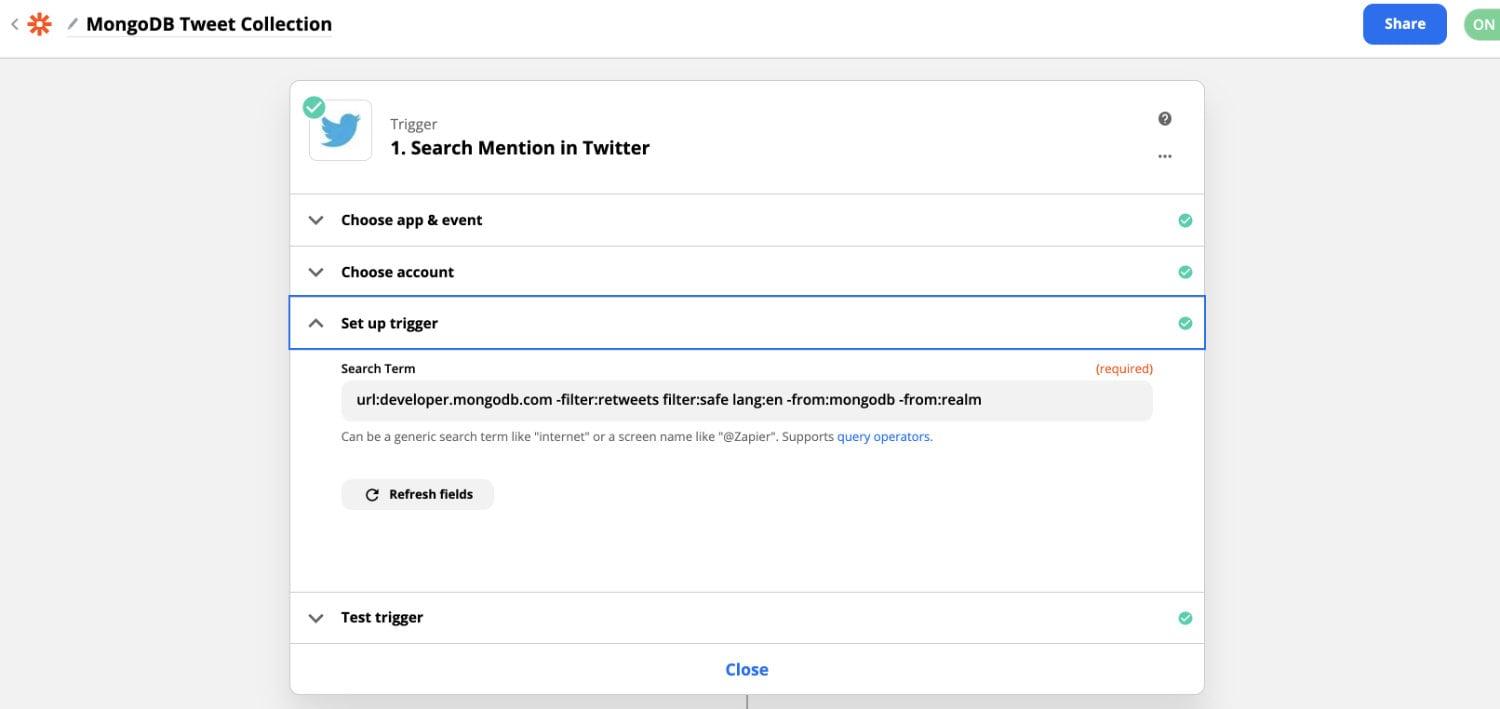 Zapier Twitter Search Mention