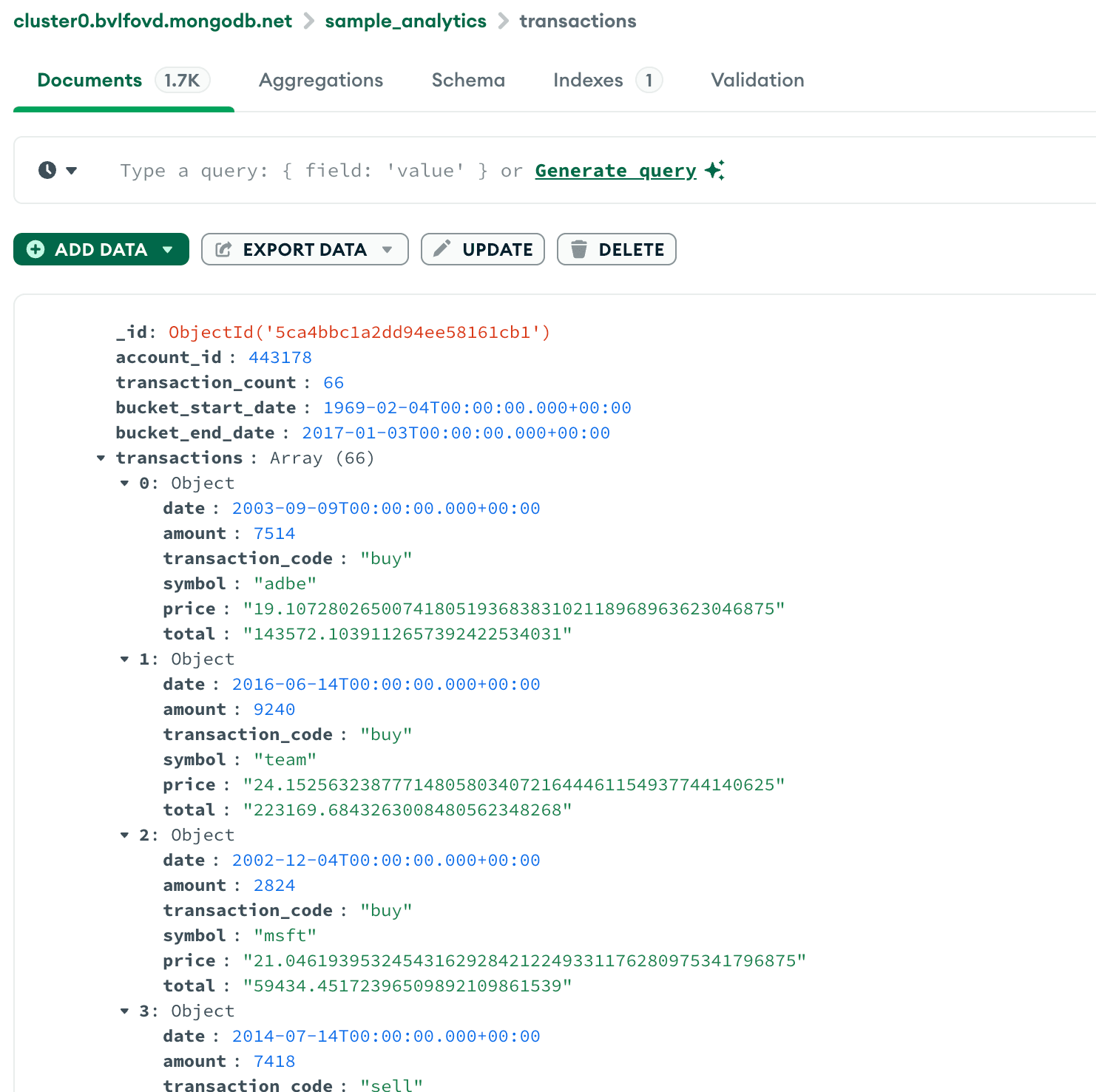 Transaction document schema