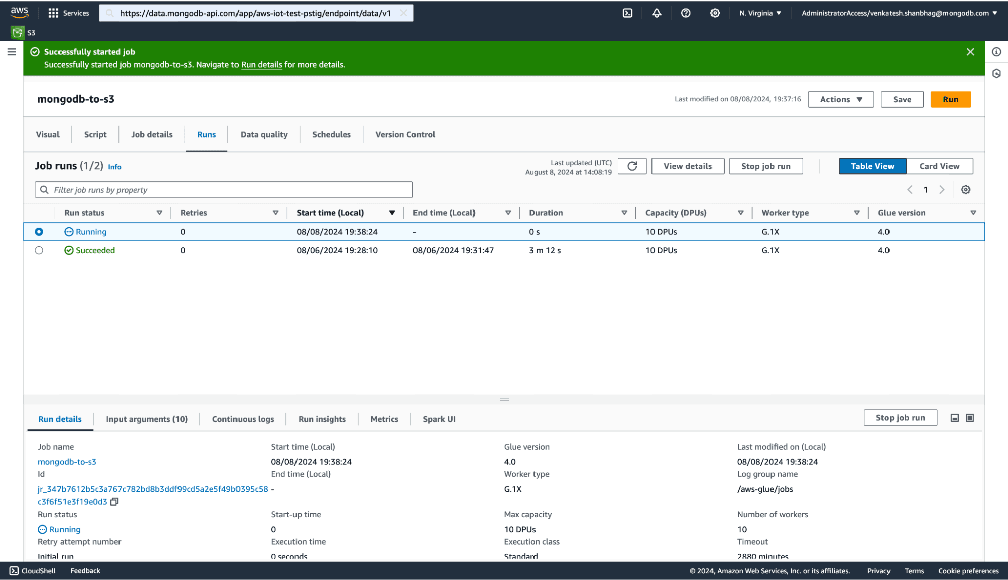 Image 12: Visualizing the ETL job running