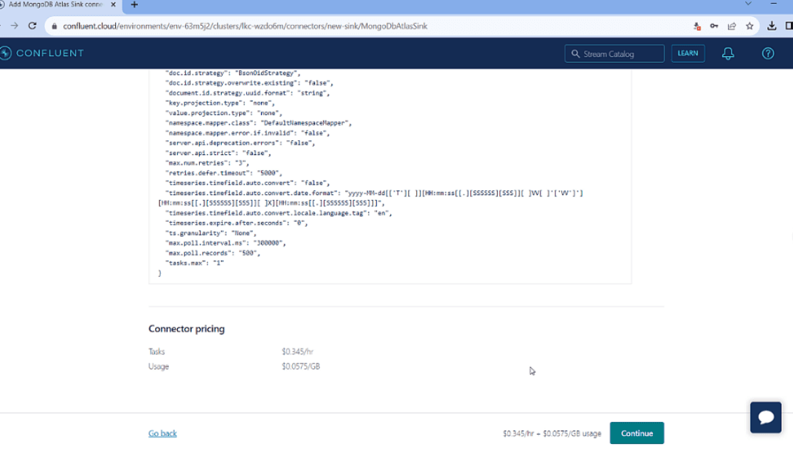 Reviewing configurating of MongoDB Atlas Sink connector