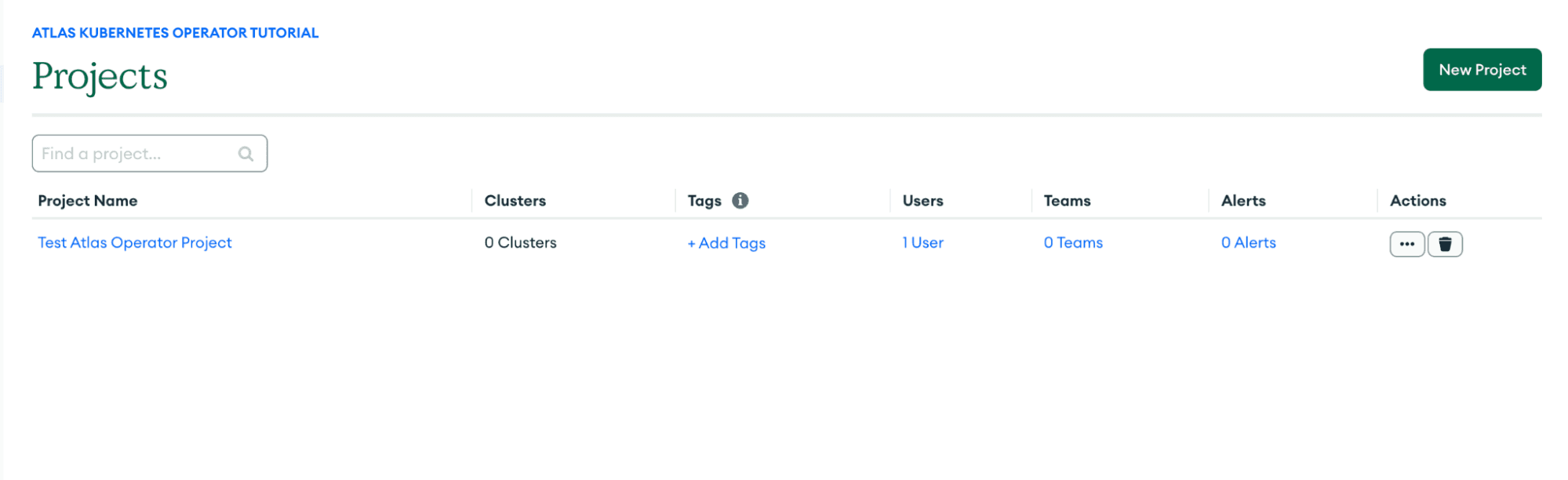 Atlas UI “Projects” page
