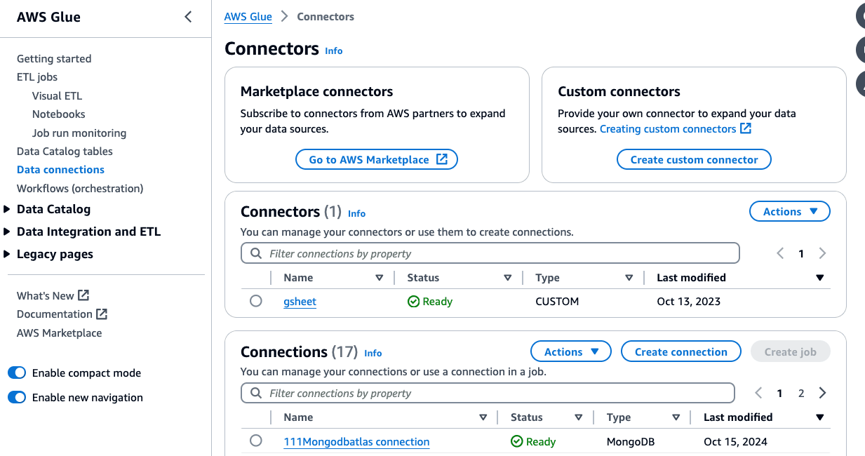 Image 3: AWS Glue Data Connections interface