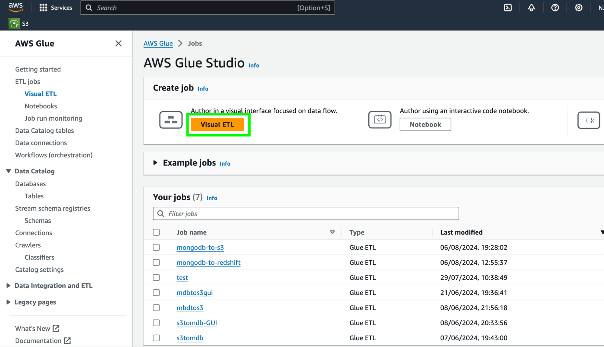 Image 6: Creating a Visual ETL job on AWS Glue