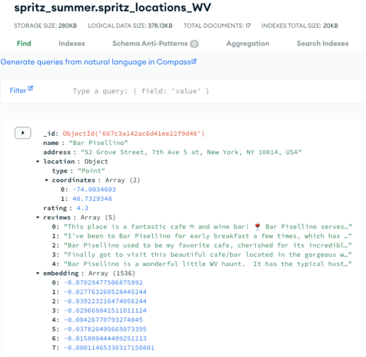 Our documents in MongoDB Atlas