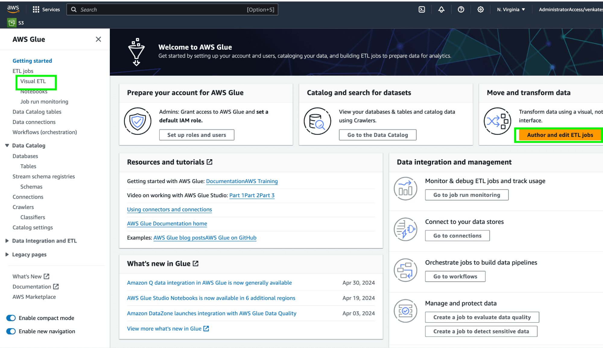 Image 5: Navigation to AWS Glue ETL interface