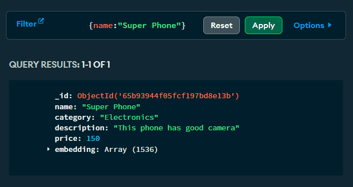 screenshot from MongoDB Atlas of the updated document