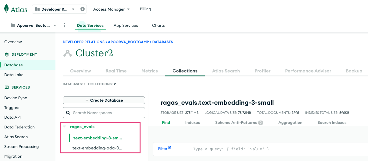 Viewing collections in MongoDB Atlas UI