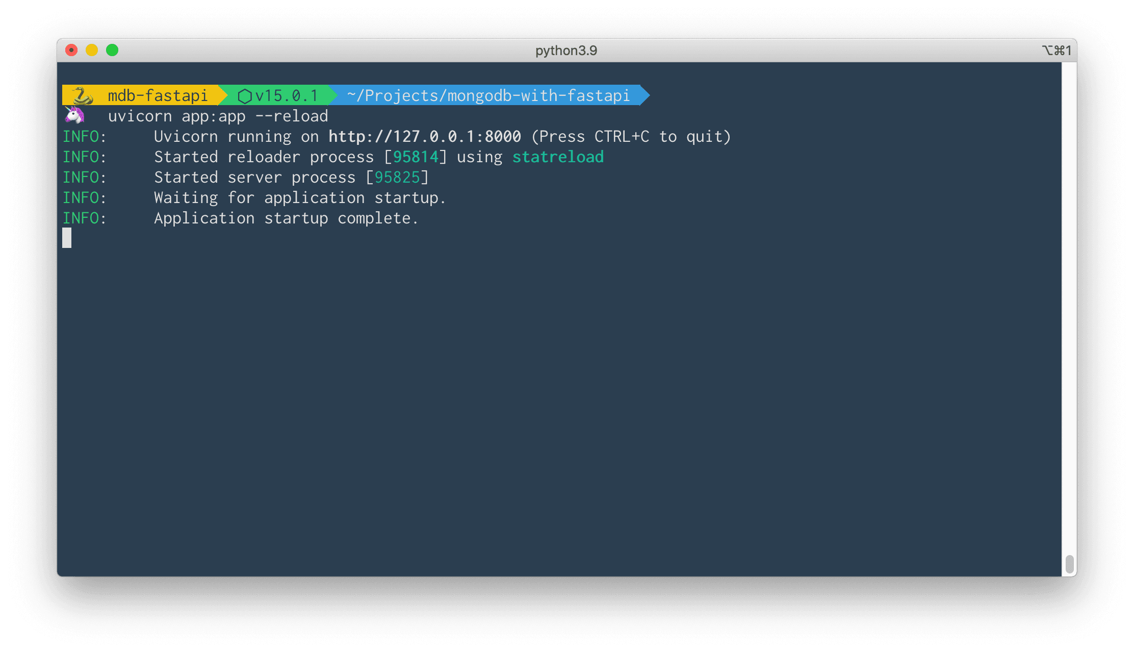 Screenshot of terminal running FastAPI
