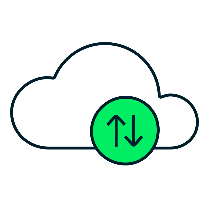 An icon depicting a cloud with a two-way transfer icon