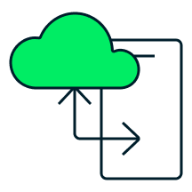 An icon depicting a mobile phone connecting with the cloud