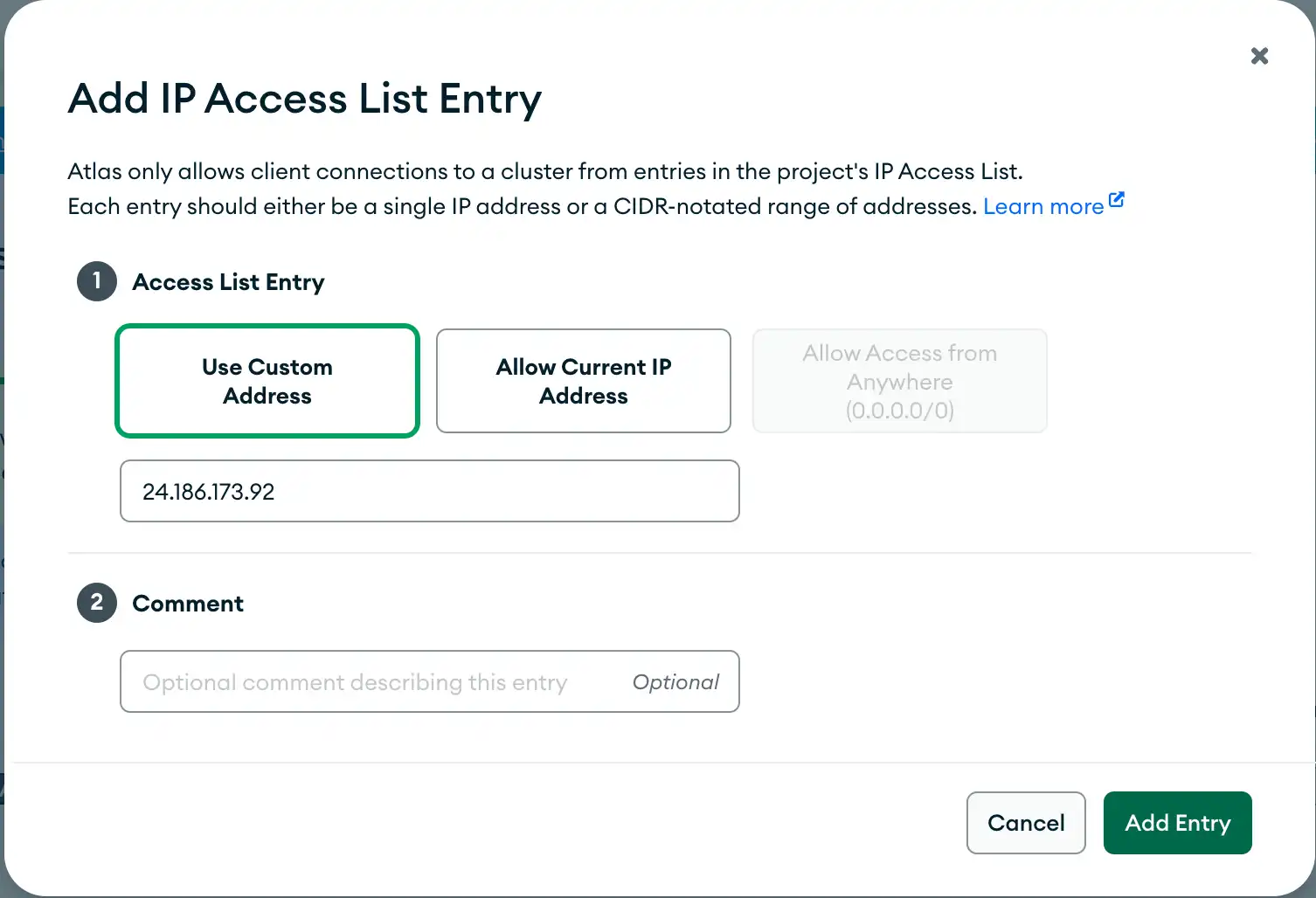 Add IP Access List Entry - modal