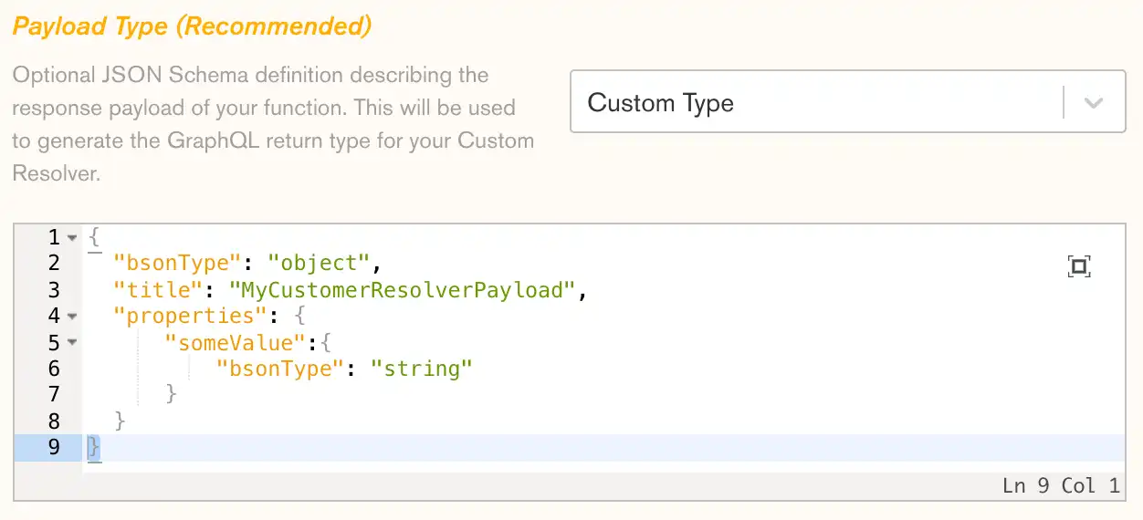 A custom resolver configuration that defines a new custom payload type.