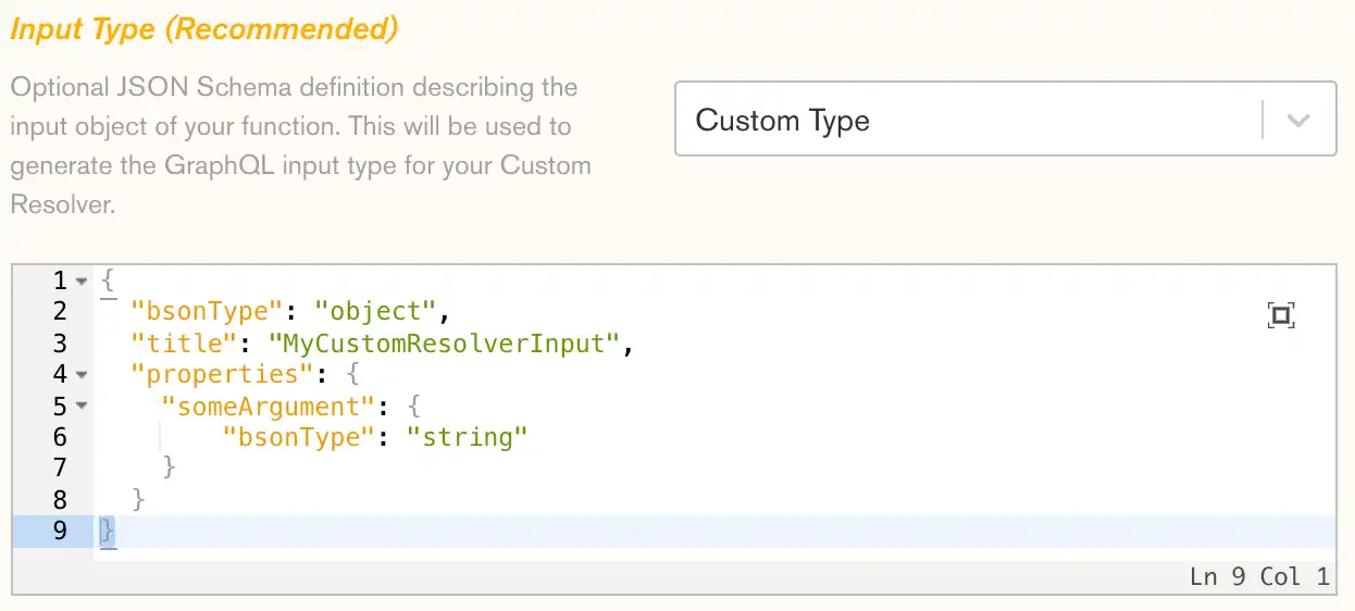 A custom resolver configuration for a custom input type.