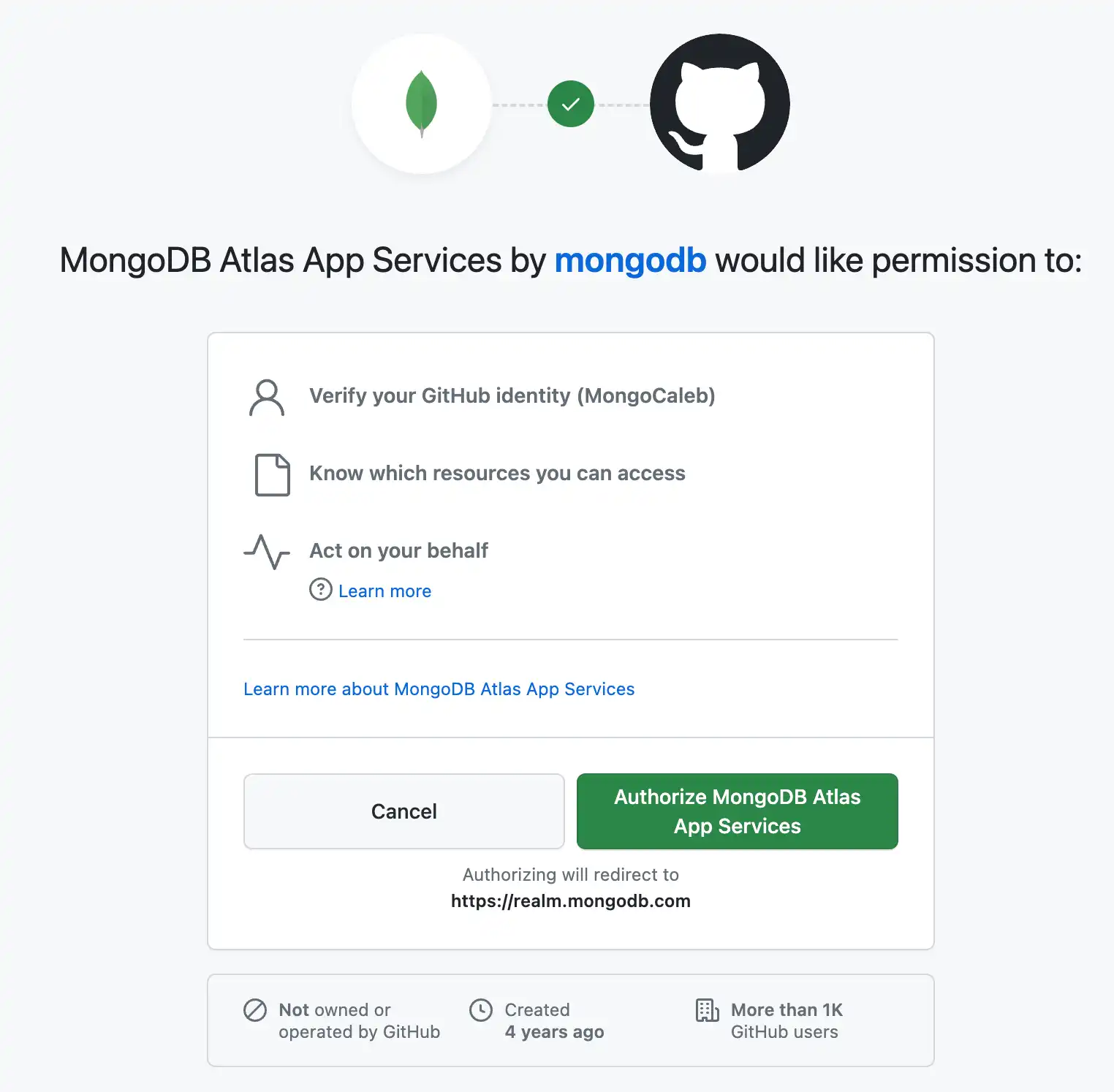 GitHub Application authorization request screen